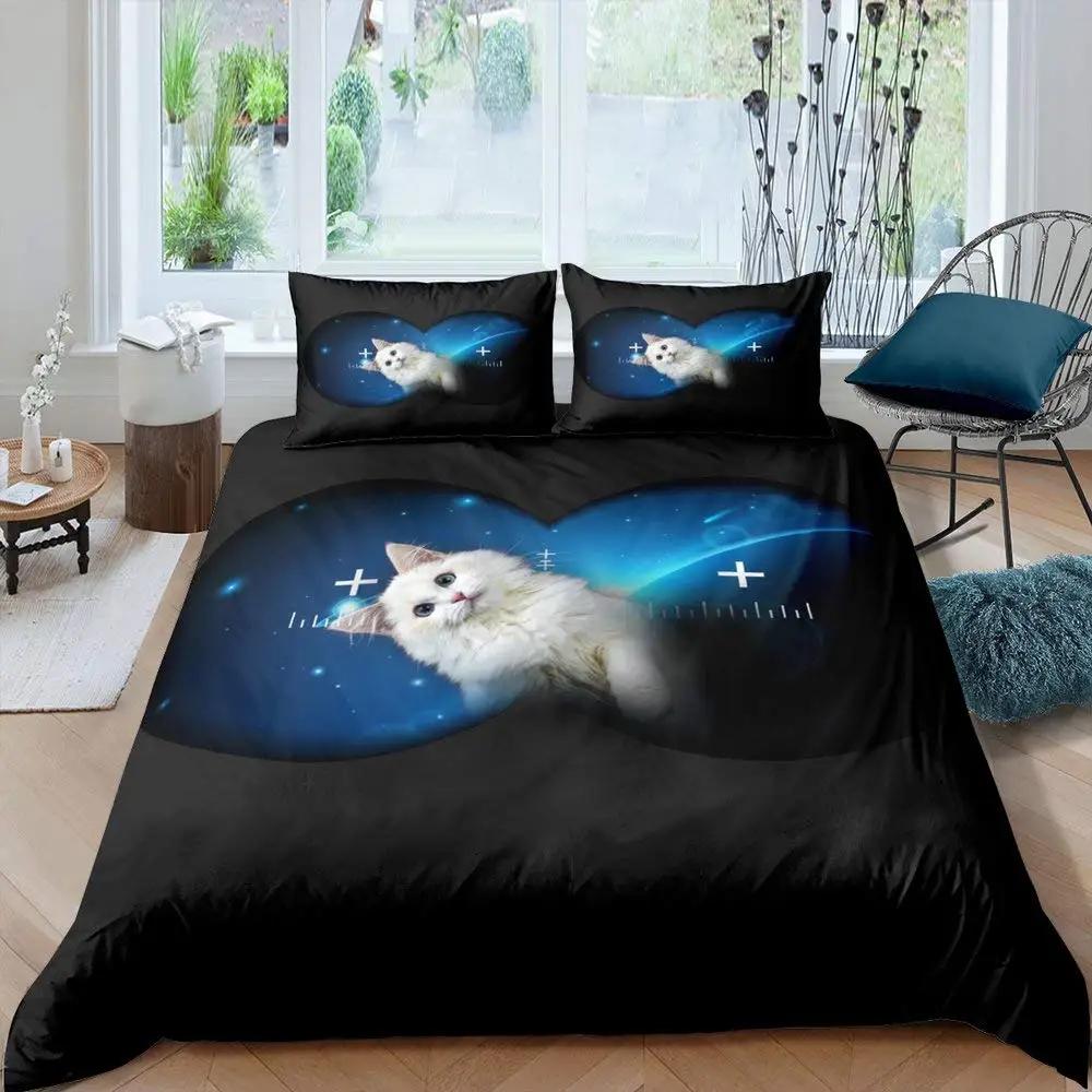 3D-Digitaldruck 2/3-teilig Bettbezug mit Tier- und Katzenmuster, Kissenbezug, Doppelbett-Set, Steppdecke, weiche Mikrofaser-Bettwäsche