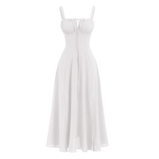Bohemian Style Summer Dress Adjustable Drawstring Corset Versatile Square Cut Midi