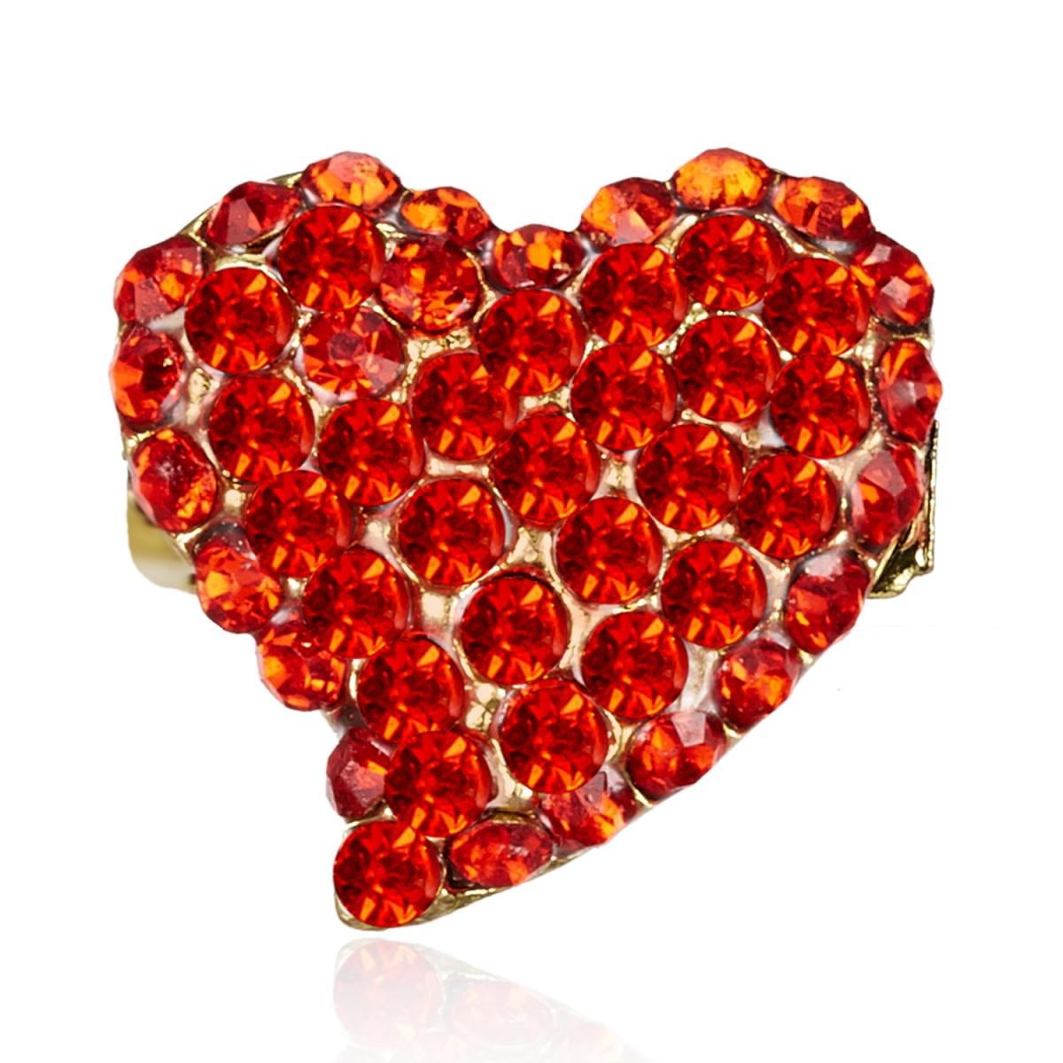 Romantic Full Red Rhinestone Heart Brooches For Women Men Exquisite Elegant Crystal Love Heart Lapel Pins Valentines Jewelry