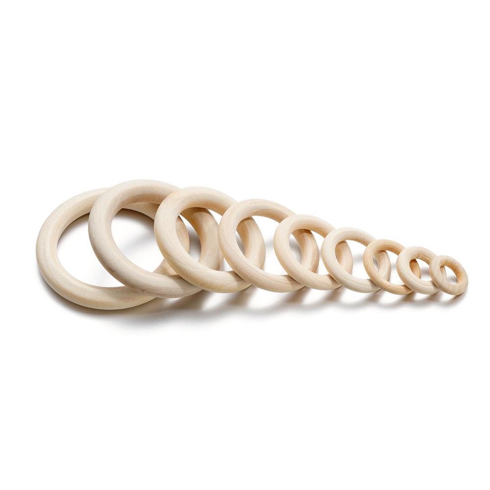 20-70mm Unfinished Wooden Rings Solid Color Natural Wood Circle Rings for Macrame Craft Jewelry Decorative Wooden Hoops