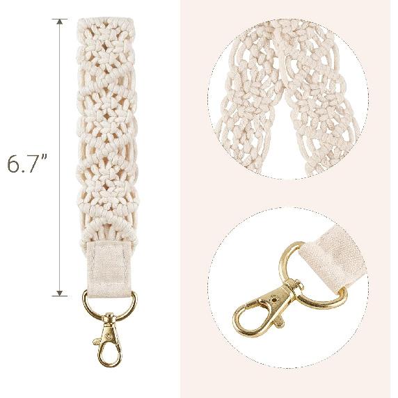 Mkono Macrame Key Chain Cute Keychain Wristlet Lanyard Boho Woven Wrist Lanyard for Keys, Key Cha for Car Key ID Badges