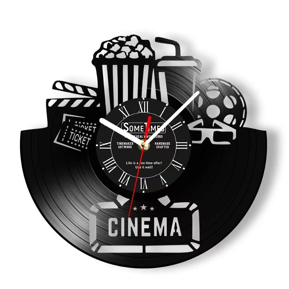 

Customized Movie Theater Vinyl Record Wall Clock Can Be Customized with Home Theater Name Logo and Home Decoration Wall Watch