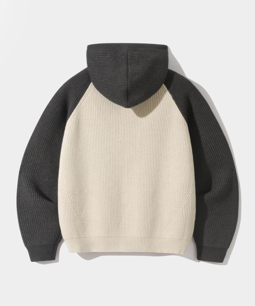 Dimiteulibeullaeg 2Way Raglan Two-Tone Knit Zip-Up Hoodie_Oatmeal & Charcoal
