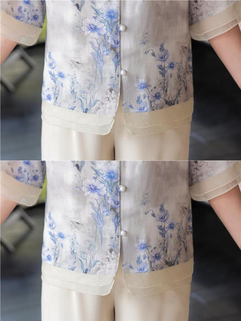 2026 Summer Chinese Style Mid-Sleeve Plus Size Blouse for Middle-Aged & Elderly Women