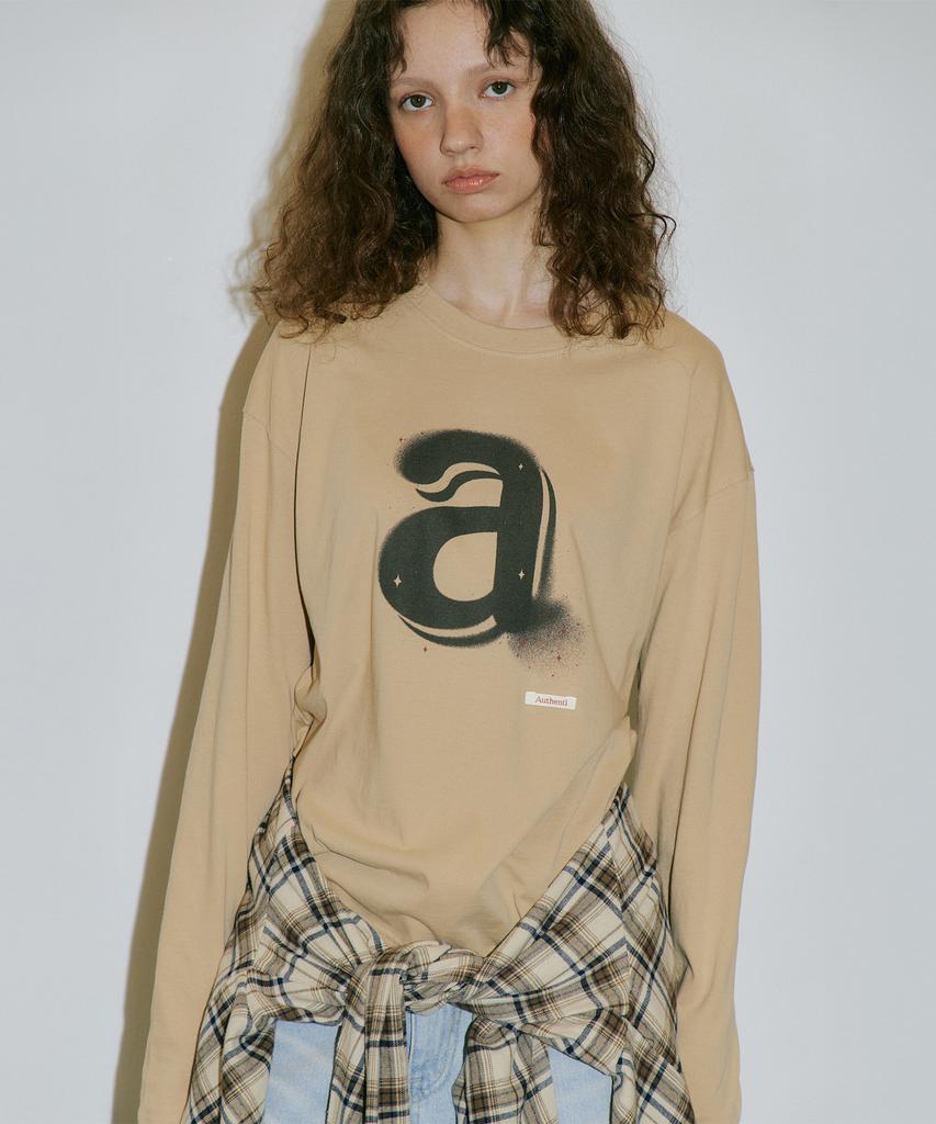AUTHENTI A Logo Long Sleeve T-Shirt_Beige