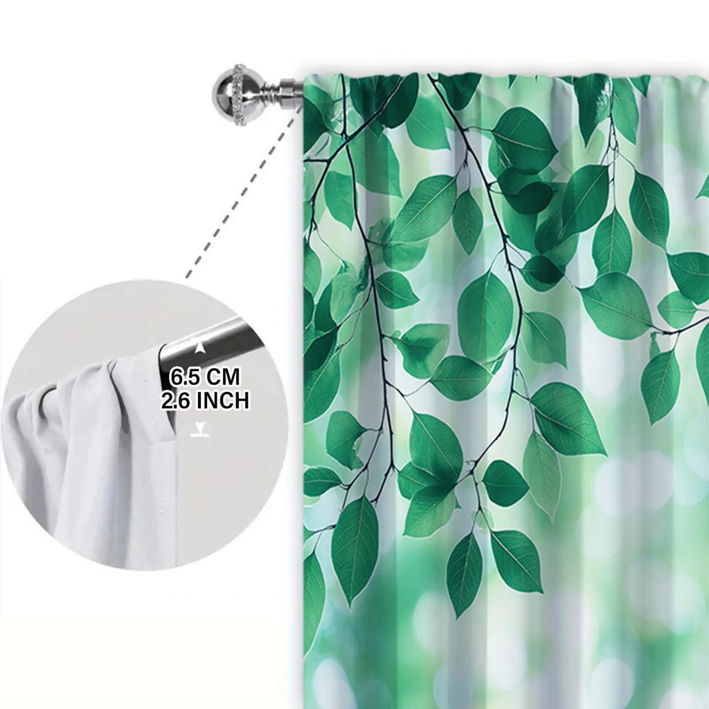 2pcs Fresh Green Leaf Printed Curtain for Home Decor - Rod Pocket Window Treatment for Bedroom, Office, Kitchen, Living Room