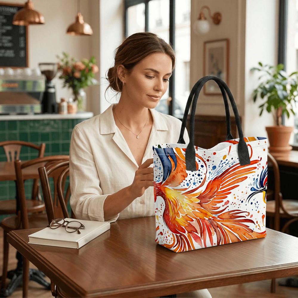 Watercolor Phoenix Print Tote Bag Large Shoulder Bag for Daily Use