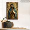 1pc 8x12" Vintage Aluminum Wall Art - Guadalupe Virgin Mary Retro Spanish Plaque, Golden Halo & Stars, Bohemian Style for Home
