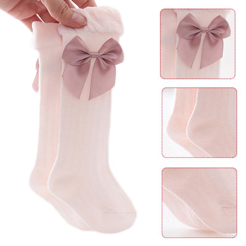 Baby Girls Summer Thin Mesh High Tube Socks Bow Anti-Mosquito Over Knee Stocking