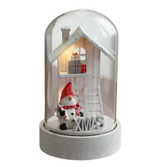 Christmas Figures In Glass Dome Tabletop Decoration LED Light Up Christmas Cloche Ornaments for Indoor Home Tabletop Decor