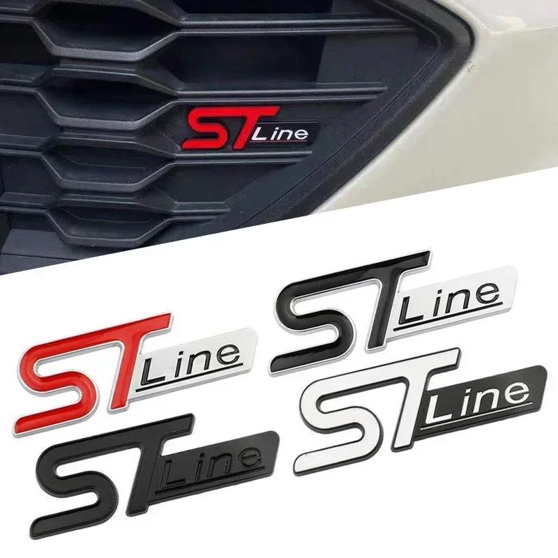 BKS1 Metal ST LINE Logo Front Grill Emblem Badge Car Rear Trunk Sticker Decals for Focus Kuga Fiesta Mondeo ESCAPE Ecoboost