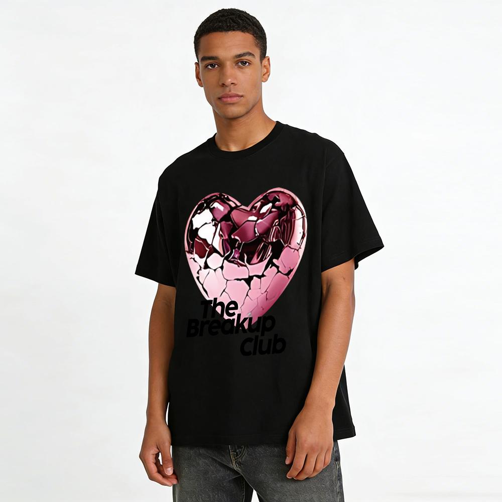 The Breakup Club Cracked Heart Print Top Trendy Casual T-shirt For Heartbreak Emotional Resonance Pure cotton T-shirt