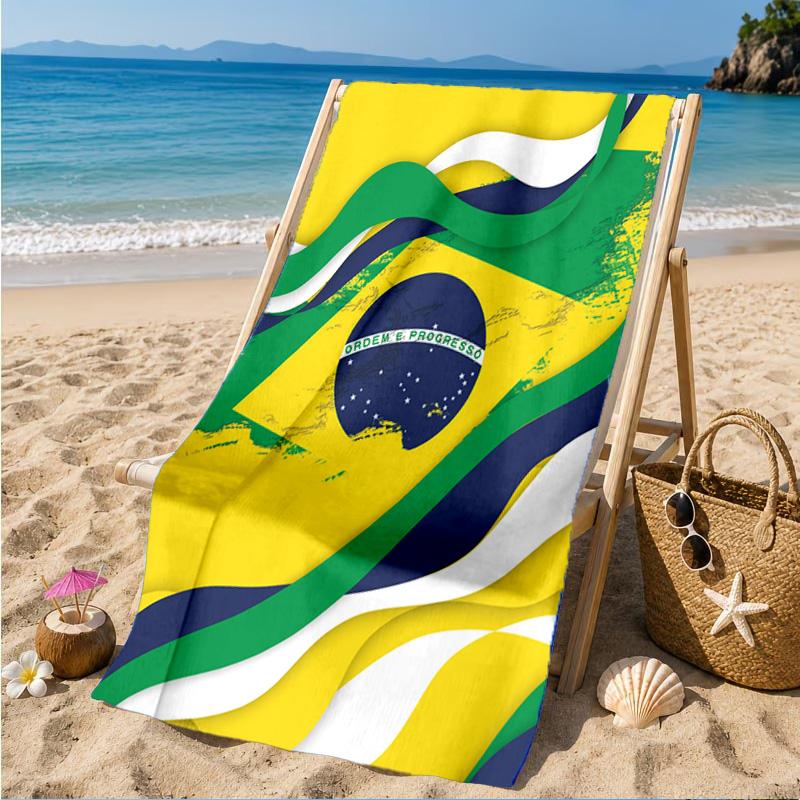 Brasilien Kunstwerk Gedrucktes Mikrofaser Strandtuch, Weich und Saugfähig, Schnelltrocknend, Ideal für Sommerreisen, Strand-Essentials, Schwimmbad