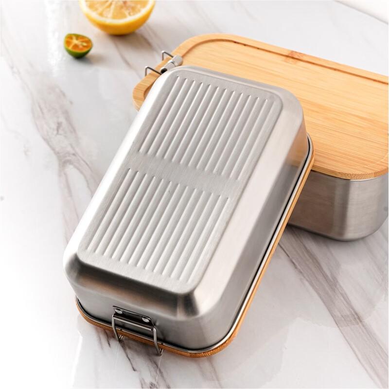 Portable 304 Stainless Steel Square Lunch Box with Bamboo Lid