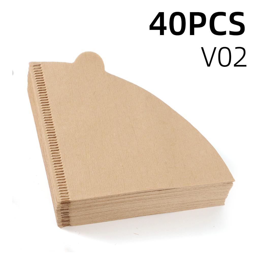 Coffee Paper Filters 100PCs/40PCs Unbleached V01 V02 Cone Filter Pour Over Natural Wood Pulp 60 Degree Drip Coffee Paper Filters