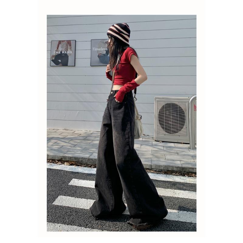 Autumn Winter Vintage Wide Leg Jeans Ladies Loose Casual All-match Denim Pants Women Solid Color Trousers