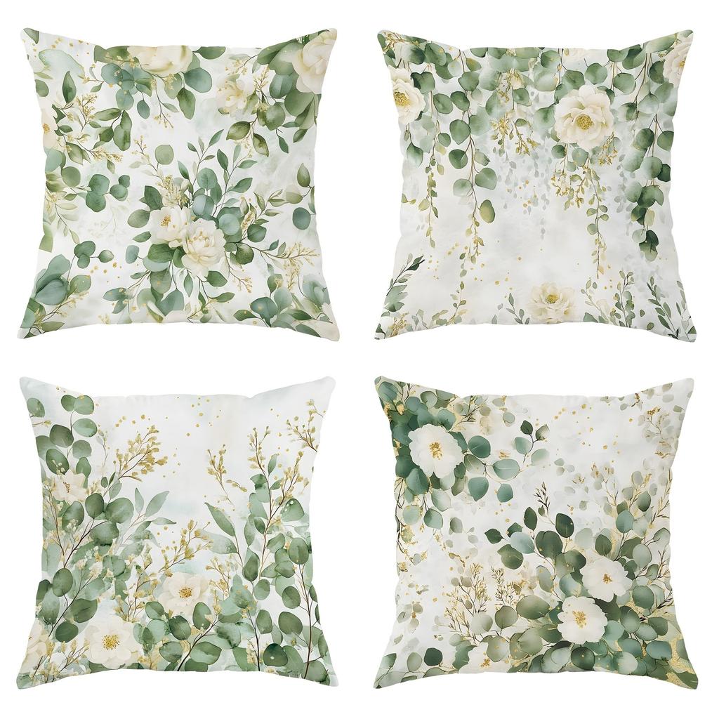 Fresh Green Plants Floral Pattern Home Decor Pillowcase Living Room Sofa Polyester Cushion Cover with Zipper