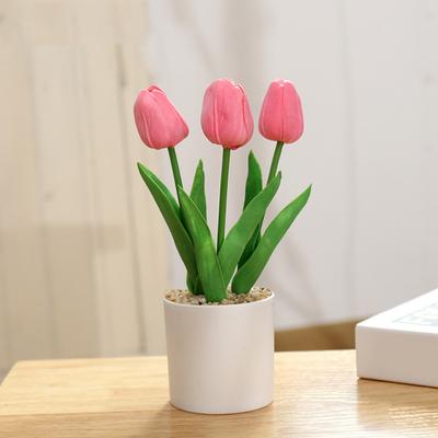 Simulation Tulip Pink Yellow Artificial Flowers Potted Fake Plastic Plants For Home Desktop Wedding Party Office Decoraction