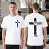Men's Front & Back Cross Print T-Shirt, Philippians 4:13 Verse Graphic, Casual Crew Neck Short Sleeve Top