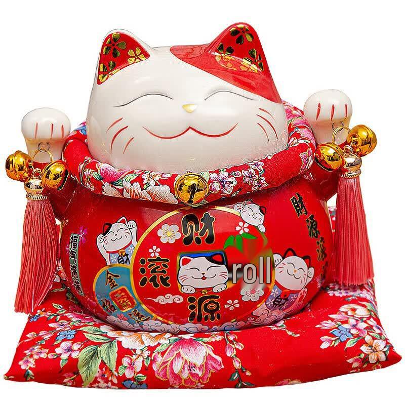 Lucky Cat Ceramic Piggy Bank Ornament