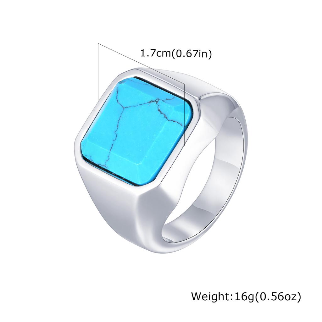 Stylish Natural Stone Turquoise Ring for Men,Waterproof Stainless Steel Signet Ring,Vintage Birthday Jewelry Gift for Him Dad