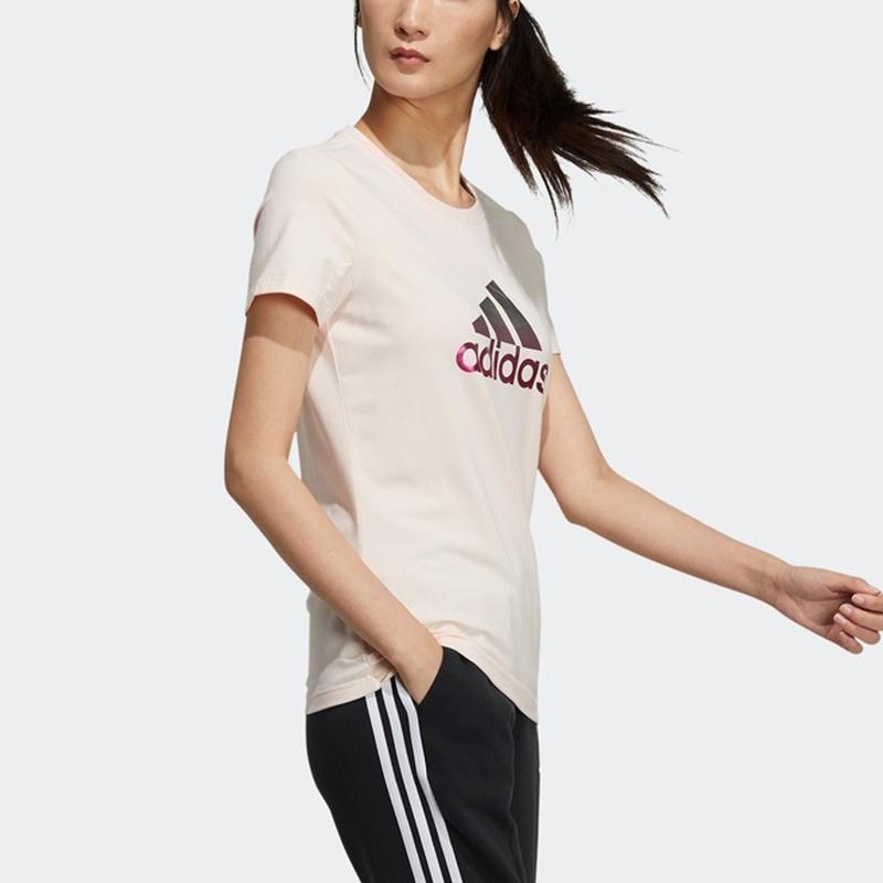 Adidas Foil Print Casual Sports Round Neck Short Sleeve T-Shirt Women Tops Pink GP0684