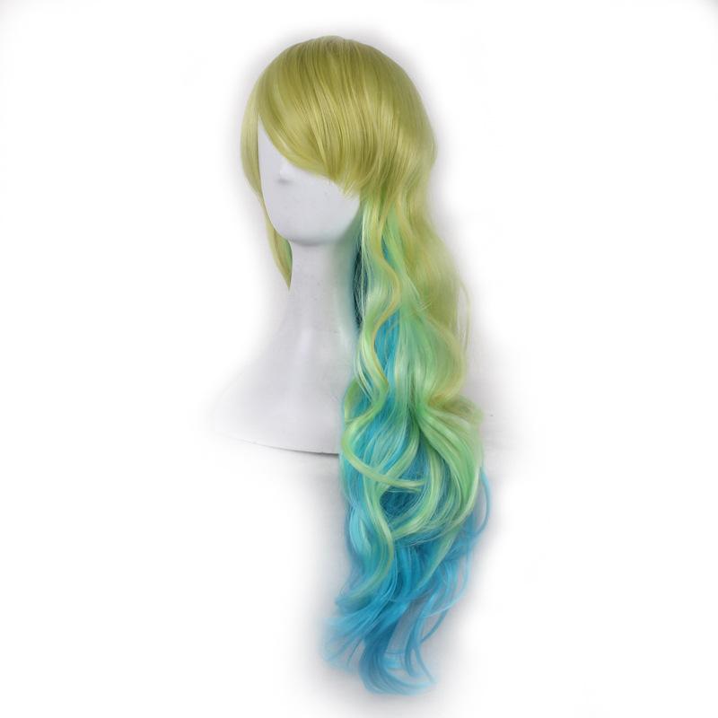 Parrucca Cosplay di Miss Kobayashi's Dragon Maid Lucoa, Gradiente Giallo-Verde a Blu, Capelli in Fibra ad Alta Temperatura
