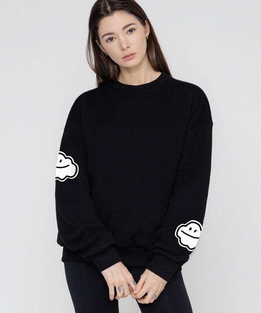 GRAVER [Unisex] Multi Cloud Smile Drawing Sweatshirt_Black