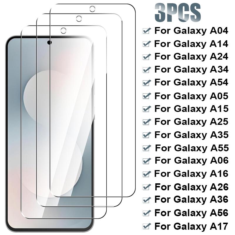 

3 шт. Закаленное стекло для Samsung Galaxy A54 A34 A24 A14 A04 A05S A15 A35 A55 Защитная пленка для экрана для Samsung A06 A16 A26 A36 A56 A17 Samsung A36 белый