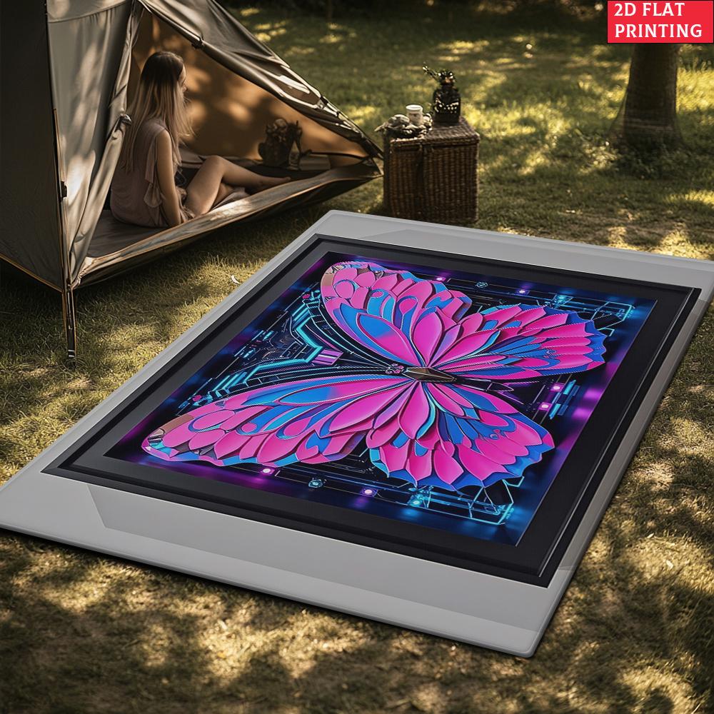 Cyberpunk Neon Pink Blue Butterfly Area Rug, Non-Slip Soft Carpet for Living Room Bedroom, Cyberpunk Aesthetic Decor Floor Mat