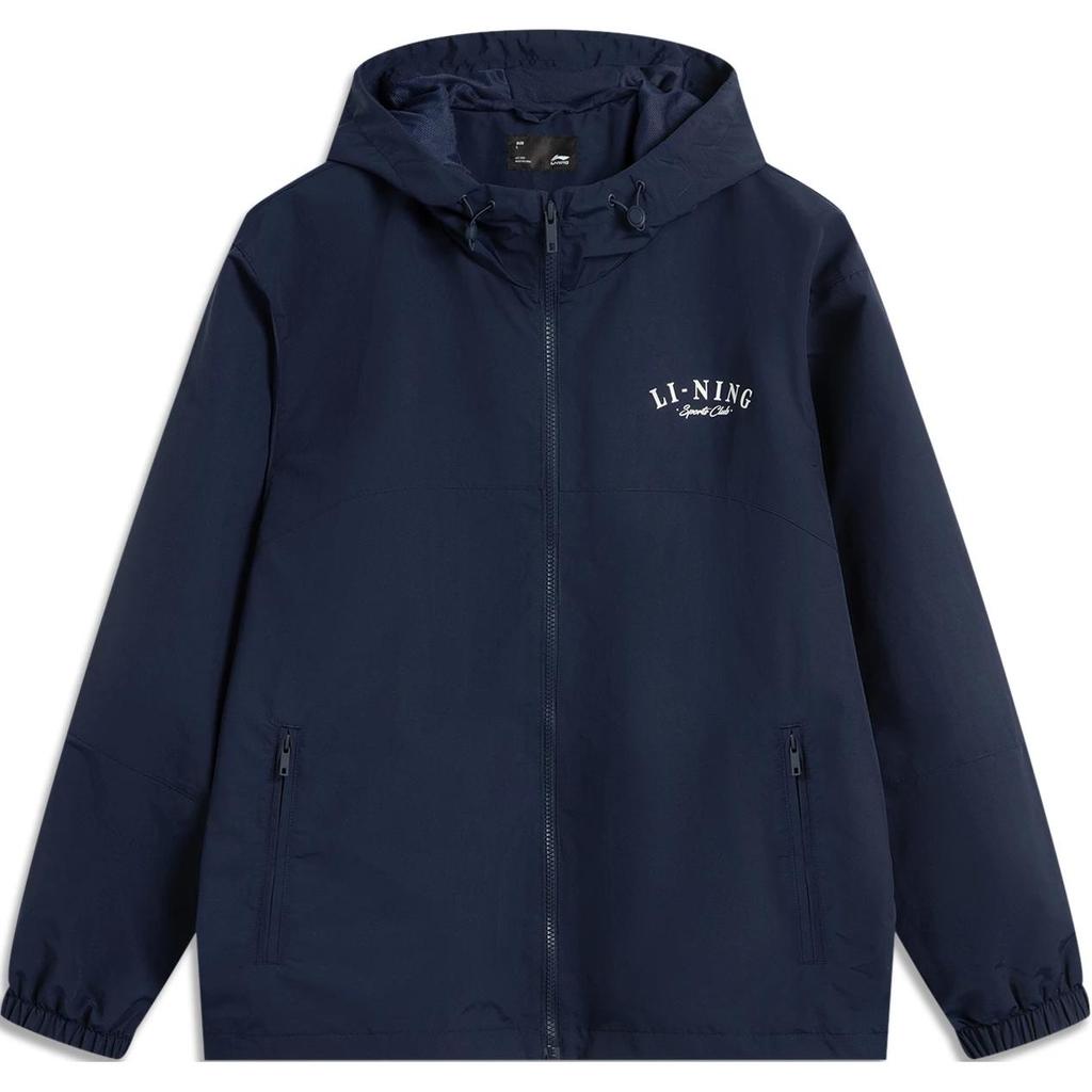 Li Ning Sports Lifestyle Series Letter Zipper Hooded Comfortable Breathable Casual Windbreaker Men Outerwear Deep-Navy-Blue AFDUA79-1