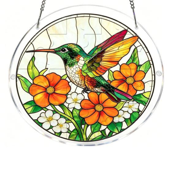 Stained Glass Style Puzzle Suncatcher, DIY Acrylic Jigsaw Puzzle for Adult, Colorful Window Hanging Ornaments for Home Garden Decor