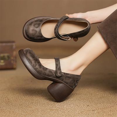 Fashion New Spring/summer Genuine Leather Mary Jane Shoes for Women Fashion Platform Shoes Women Chunky Heels Round Toe Women Pumps