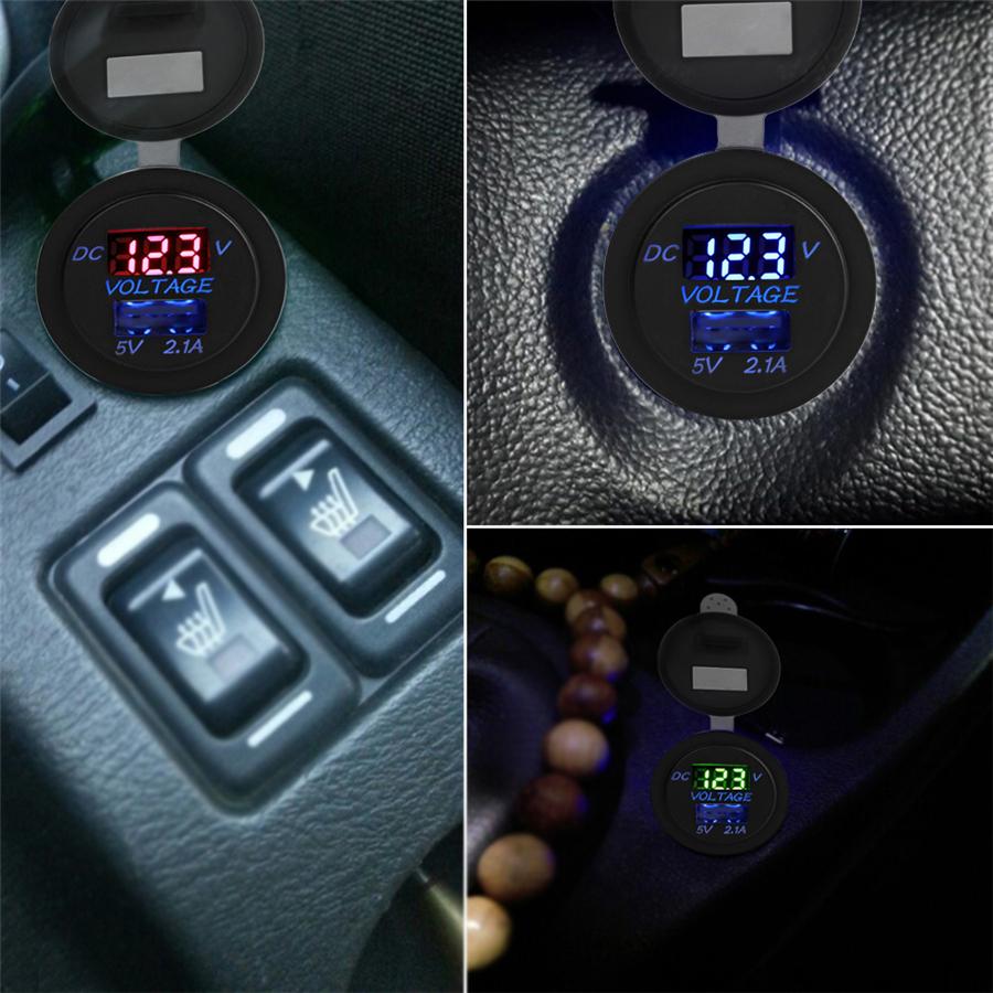 1x Universal Car Charger 5V 2.1A USB Socket Phone Charging & Car Voltage Display