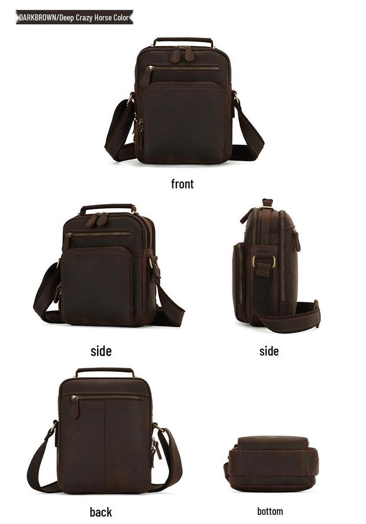 Pánská crossbody taška z pravé kůže - Crazy Horse Velkokapacitní multifunkční taška pro dojíždění