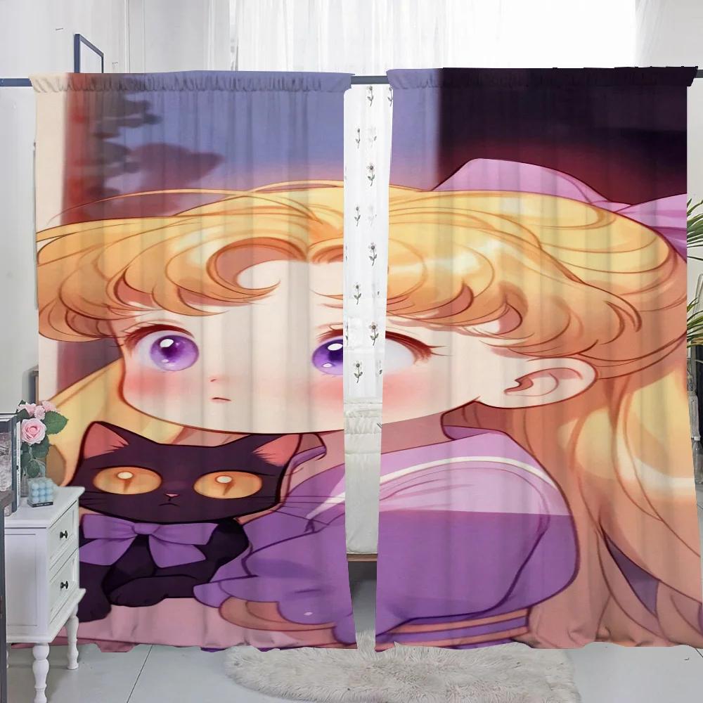 Window Kitchen Curtains for Living Room 2 Pieces Blackout Curtains Door Curtain S-sailor Moon-n Partition Bedroom Decoration