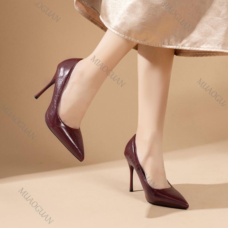 Fashion Women Shoes Pointed Toe Pumps Leather Dress High Heels Solid Color Sexy Shallow Mouth Spring Autumn Elegant Woman Heeled Shoes