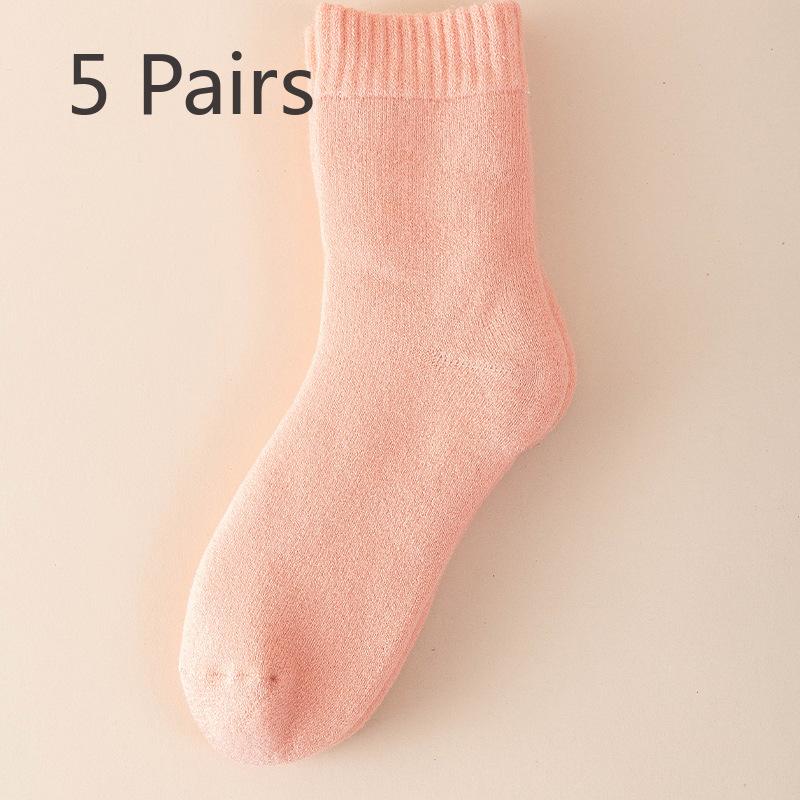 

5 Pairs of Female Autumn and Winter New Pure Color Thickened Warm Rabbit Wool Tube Socks 5 Pairs
