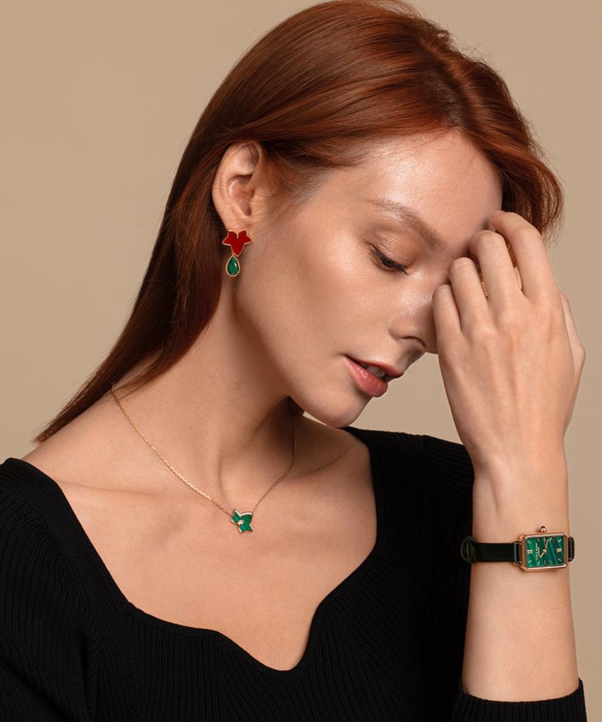 Lollalojeu Ms Lola Malachite Textured Leather Strap Women'S Watch