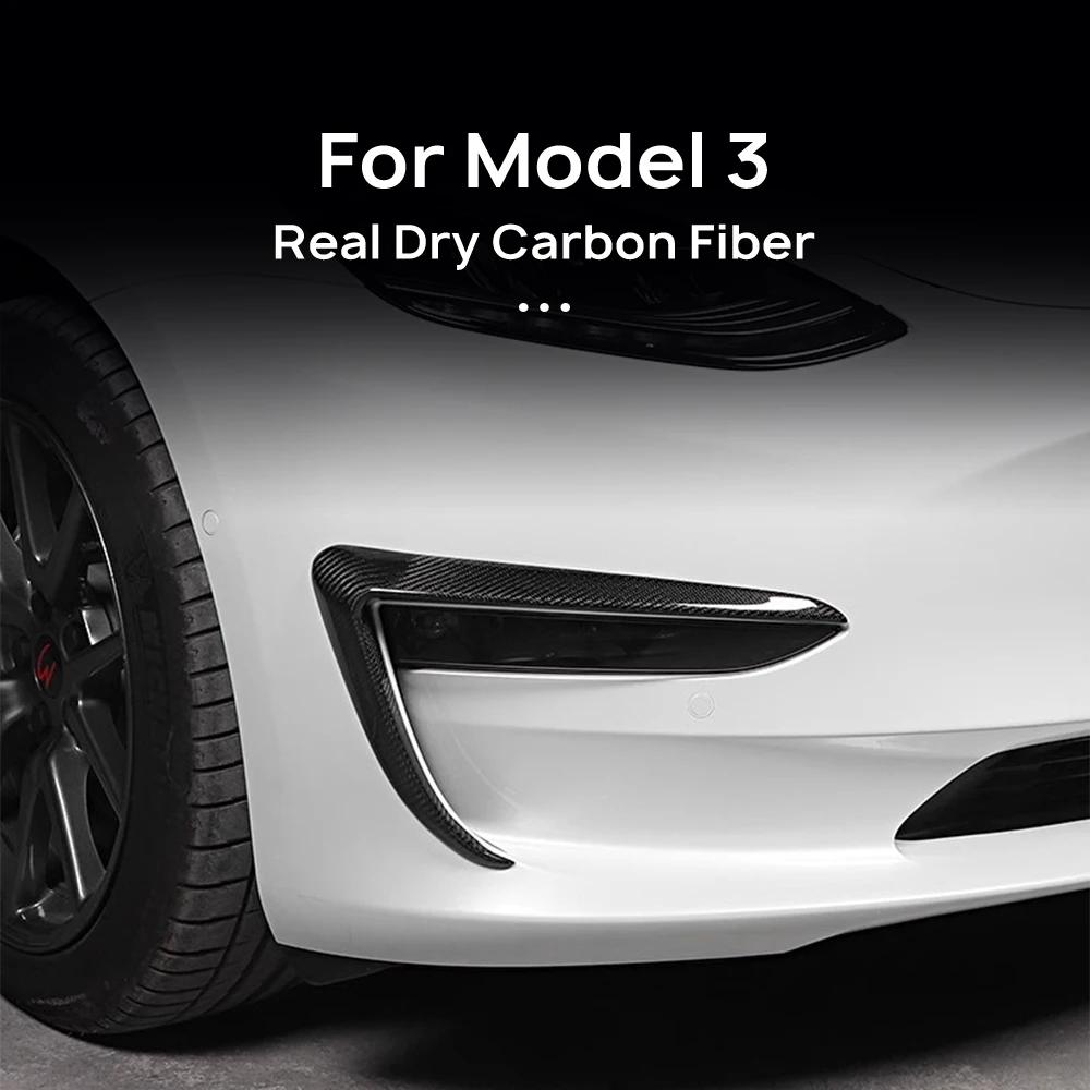 

For Tesla Model 3 2017-2025 Real Dry Carbon Fiber Car Front Fog Light Trim Cover Auto Fog Lamp Frame Blade Trim Eyebrow Spoiler Matte Carbon Fiber