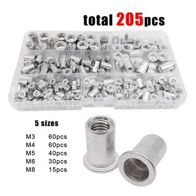 70/205 st/låda Aluminiuminsats Nitmutter Rivnut Muttersats Blandning M3 M4 M5 M6 M8 Storlek Set Sortimentskit Platt Huvud Hög Kvalitet