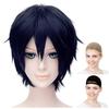 Cosplay Heat Black WIG5449 Wig, Short, 30cm, Resistant, Blue-Black (Bluish Hair)