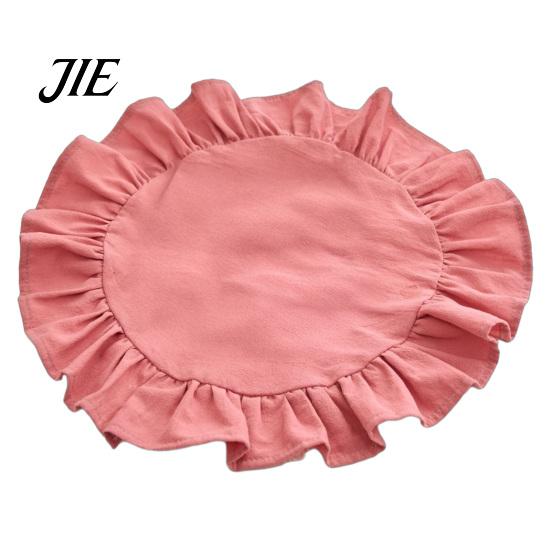 Dekorative Tischsets für Schminktisch 15 Zoll Boho Stoff Platzset, Rustikal Farmhaus Runder Rüschen Platzset, Unterlagen Heimdeko Waschbar Muschelförmig