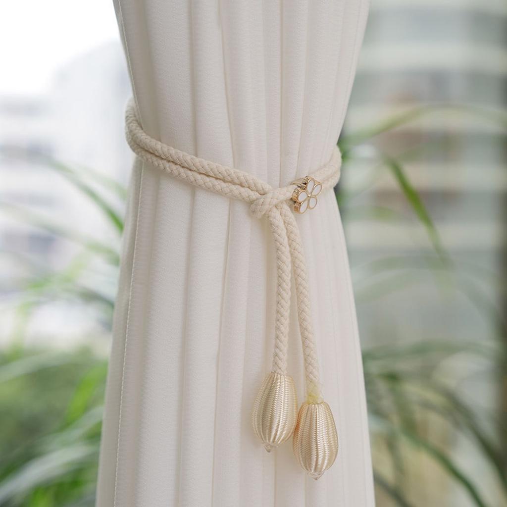 Set of 4 Handwoven Cotton Rope Curtain Holdbacks Stylish Flower Pattern Drapery Tiebacks for Enhancing Window Treatments