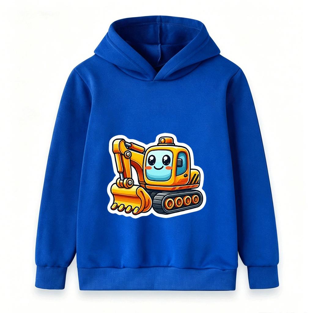 Cute Cartoon Excavator Print Kids Hoodie Casual Long Sleeve Pullover Sweatshirt for Boys Girls Toddler Loose Comfy Tops