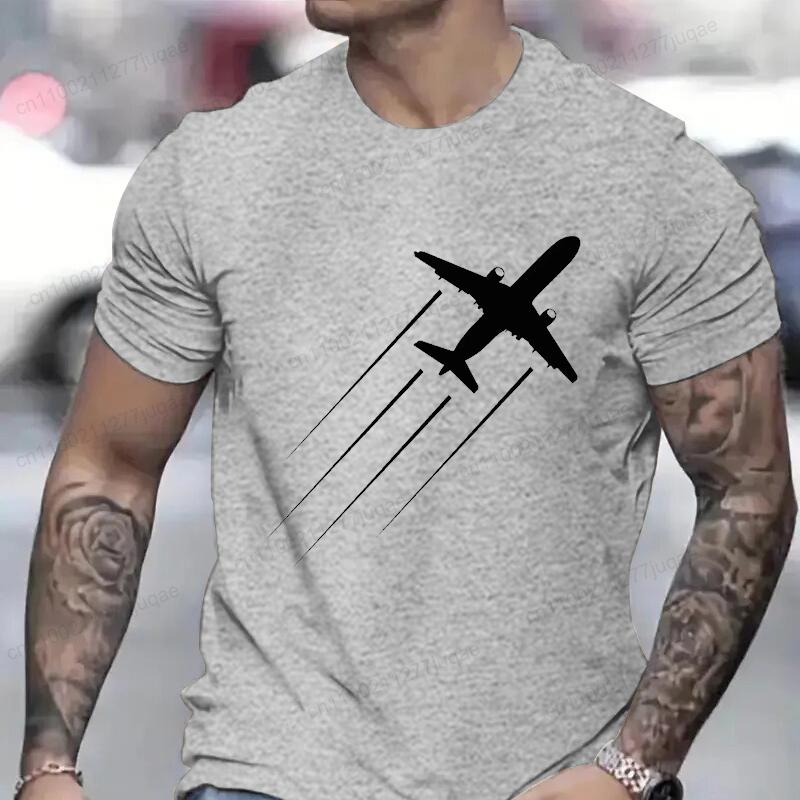 Men's Summer T-Shirts Fashionable Casual Sports Loose Airplane Pattern 3D Printed Tee Neck Short Sleeved Top