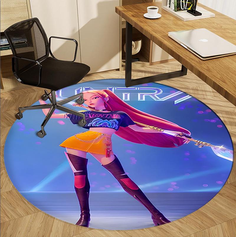 KPop Demon Hunters Pattern Round Rug, Indoor/Outdoor Mat, for Picnic, Gameroom, Bedroom, Office, Living Room, Home Decor Carpet, Birthday Gift
