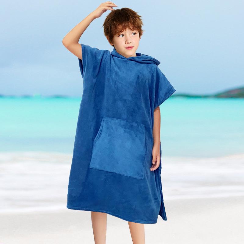Children's Warm Coral Fleece Hooded Bathrobe for Surfing and Swimming