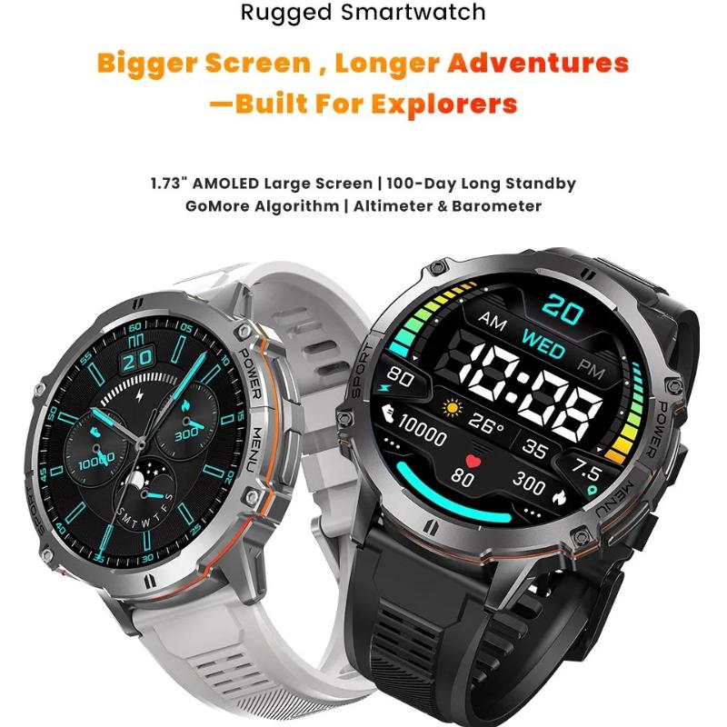 Militär Smartwatch 1000MAH Super Ausdauer Bluetooth Anruf GPS Kompass Barometrischer Höhenmesser 10ATM Wasserdicht Schwimmen AMOLED HD Sport Smartwatches Herren
