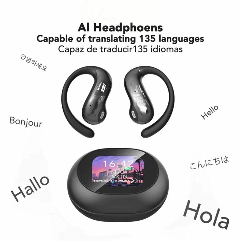 Translator Earphones AI Translation Bluetooth 5.4 Earbuds Sport Headphone Touch Screen Wireless Headsets for Android iOS Workout Gym Sports